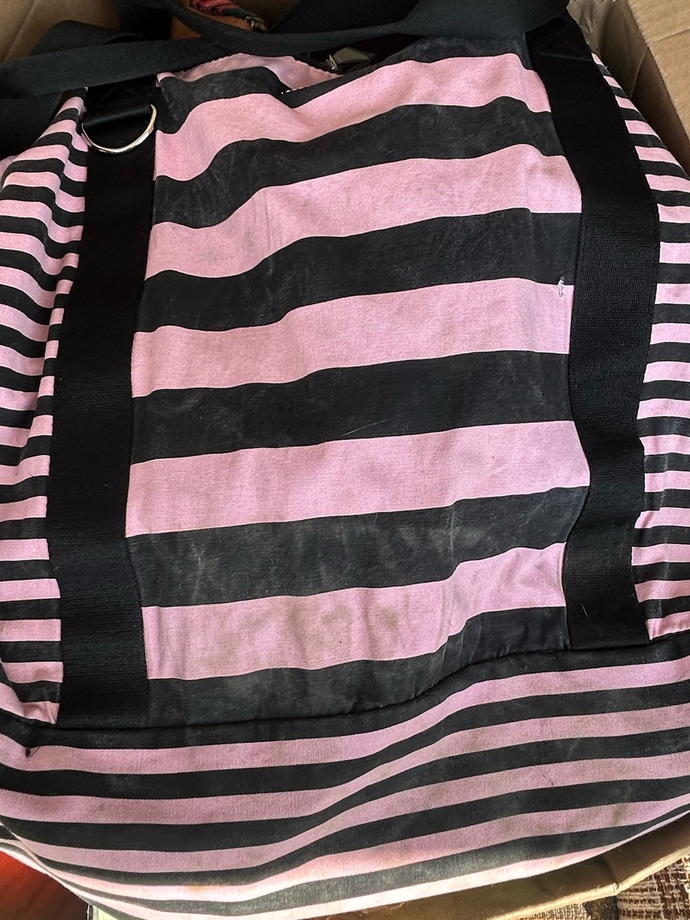 Victoria's Secret Pink and Black Striped Canvas Travel Tote